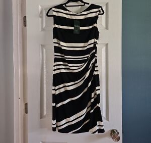 Lauren Ralph Lauren Navy and White Sheath Midi Dress Size 14